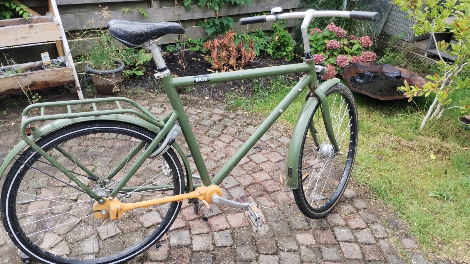 Stevige stadsfiets - Olijfgroen - Gebruikt, Overige merken, Terugtraprem, Versnellingen, Ophalen of Verzenden