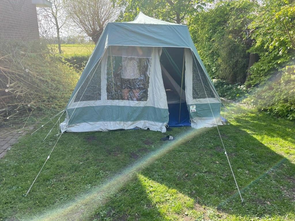 Katoenen piramide tent De Wit 2 persoons, Caravans en Kamperen, Tenten, Ophalen, Gebruikt, Tot en met 2