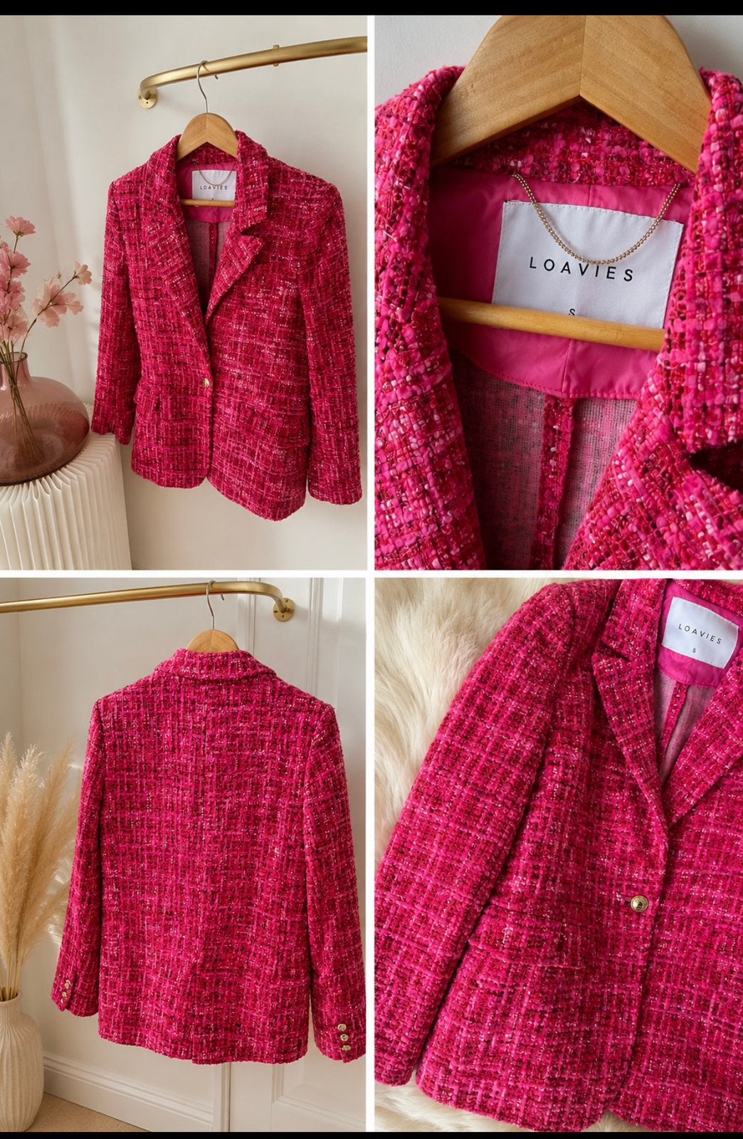 Loavies roze tweed blazer maat S, Ophalen of Verzenden, Zo goed als nieuw, Maat 36 (S), Roze
