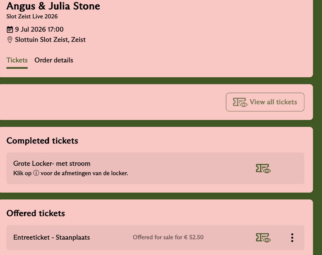 Angus and Julia stone Slot zeist ticket!, Eén persoon