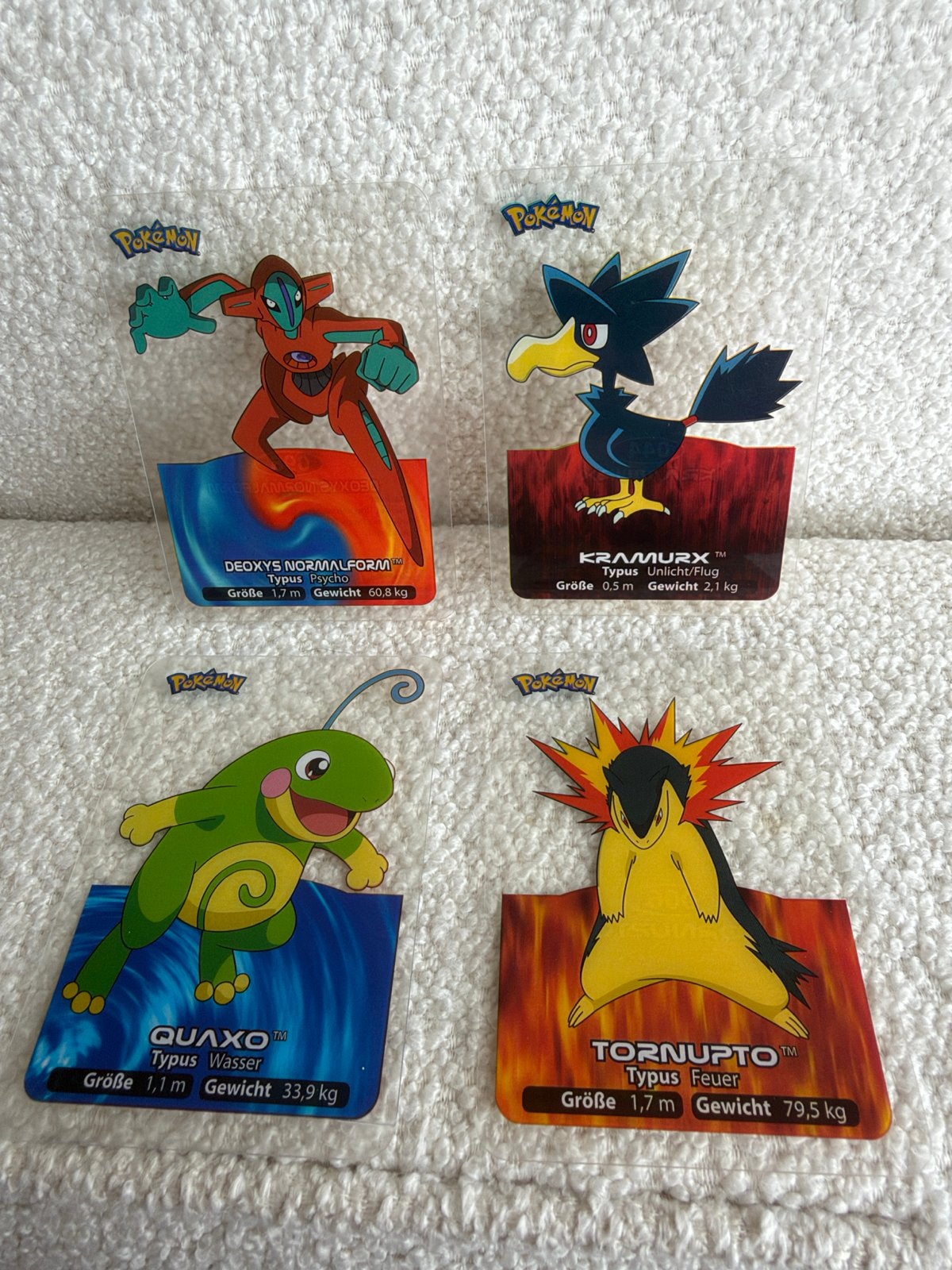 Pokémon Lamincards Duits: Deoxys, Tornupto, Quaxo, Kramurx, Ophalen of Verzenden, Zo goed als nieuw