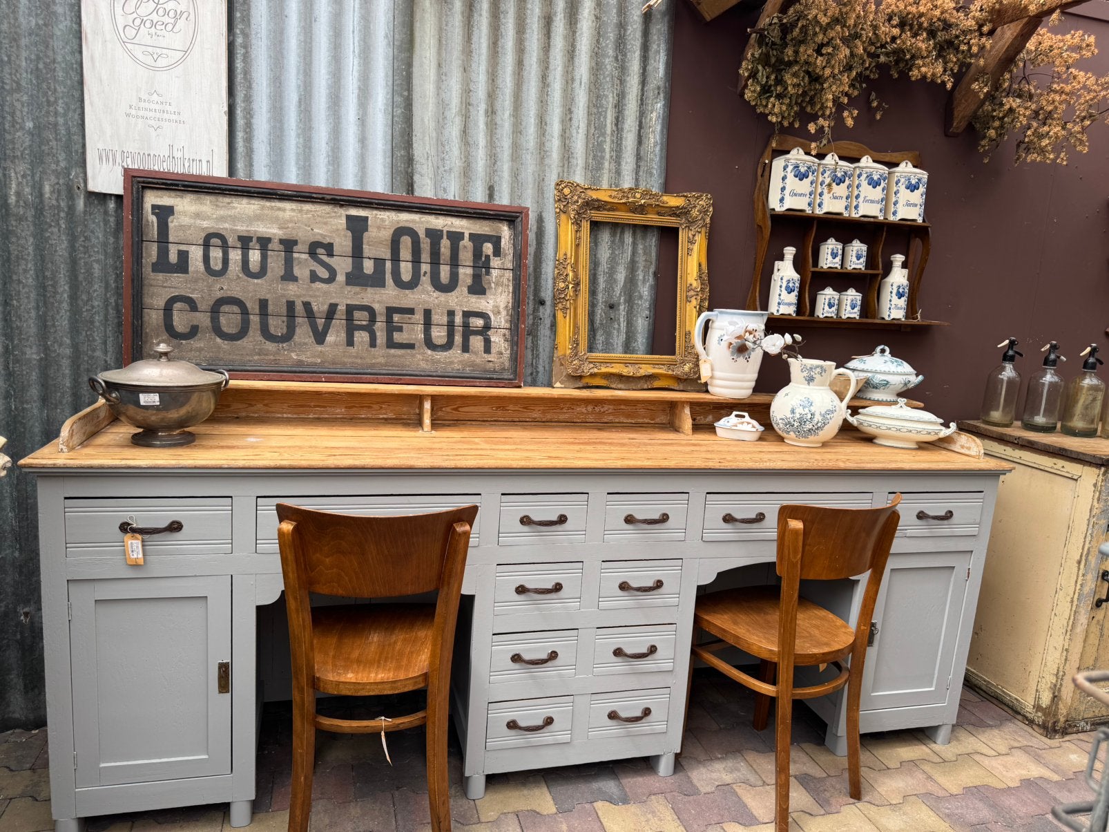 Oud grenen, bureau, badkamer, 251 b , kapper, lades, kast, Ophalen