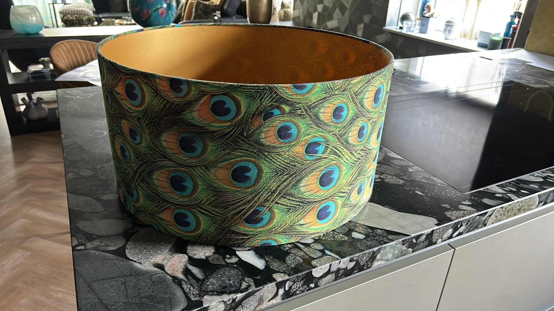 QAZQA Velours lampenkap pauw dessin met gouden binnenkant, Ophalen, Zo goed als nieuw