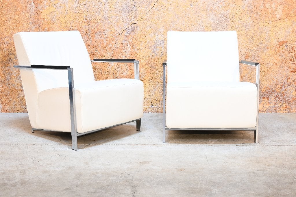 ZGANieuw! 2 witte leren Harvink Alowa design fauteuils, Harvink, Harvink, 75 tot 100 cm, Ophalen of Verzenden