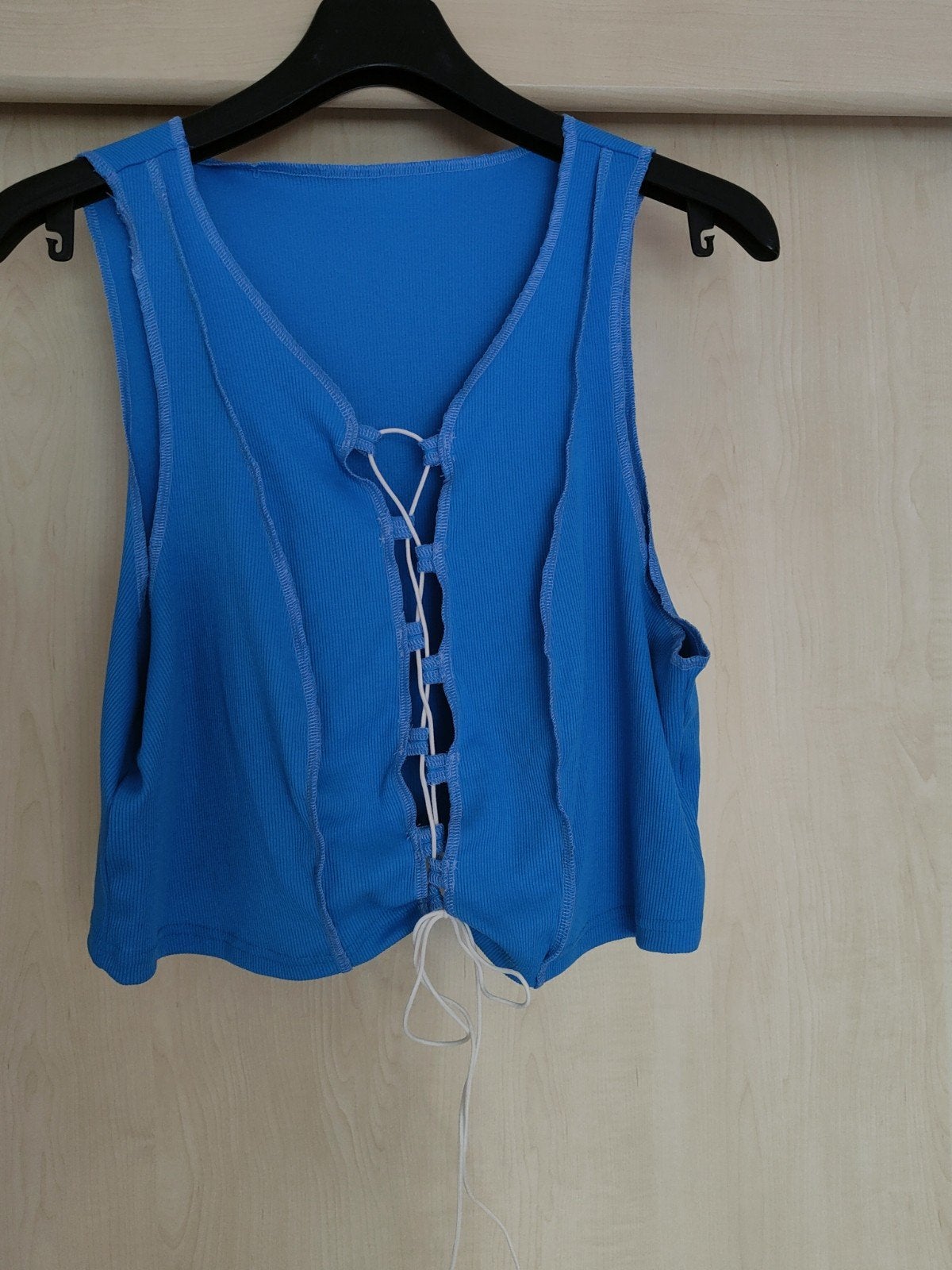 Blauwe Shein top met touw geregen voorkant, maat XL, Blauw, Maat 46/48 (XL) of groter, Ophalen of Verzenden, Zo goed als nieuw