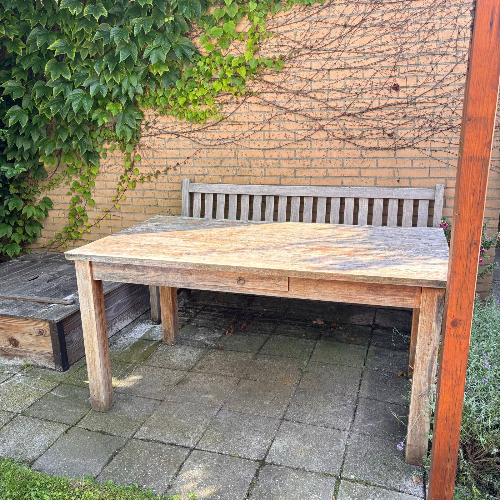 Robuuste houten tuintafel, Ophalen, Gebruikt, Rechthoekig, Hout
