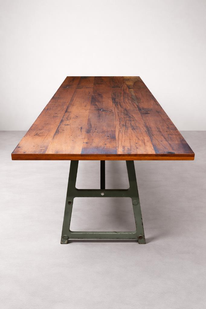 Hoge industriële tropisch hardhouten tafel, Industrieel, vintage, Vijf personen of meer, Eikenhout, Rechthoekig