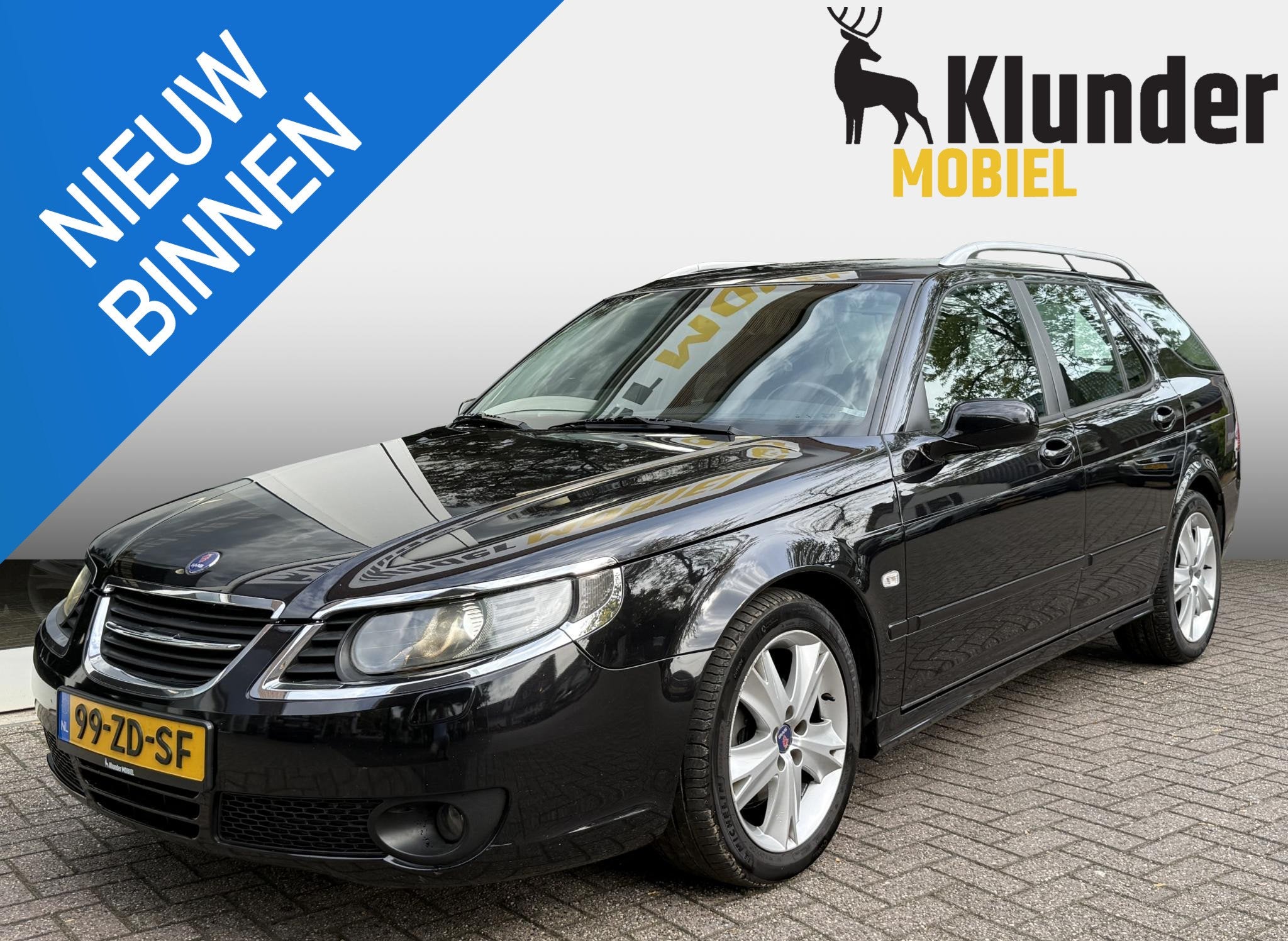 Saab 9-5 Estate 2.3t Vector Aut. |Leder|Xenon|Trekhaak|, Auto's, 4 cilinders, 2290 cc, Zwart, 93 €/maand