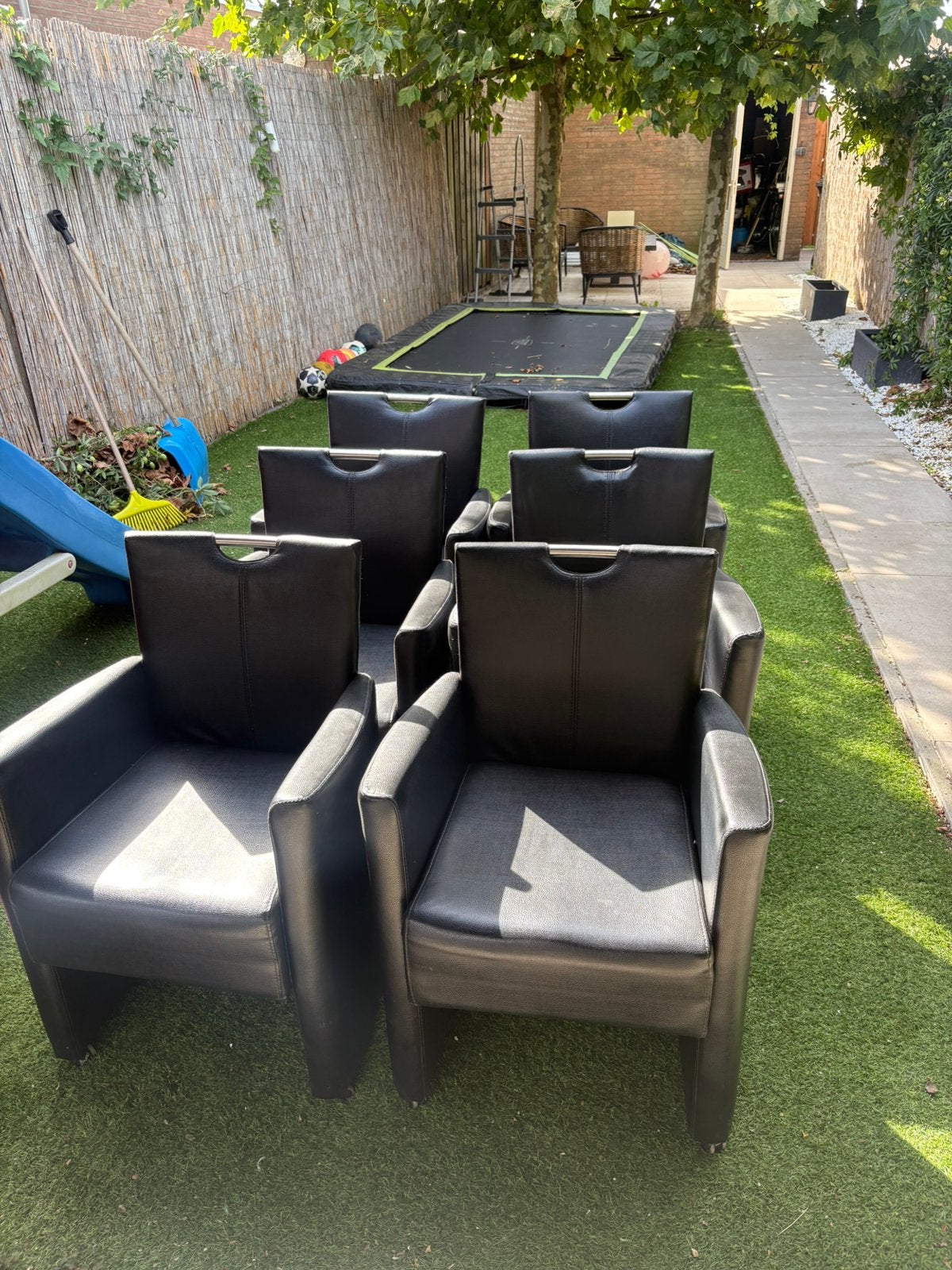 Hele mooie Zwarte leren stoelen - Set van 6, Ophalen, Gebruikt, Zwart, Leer