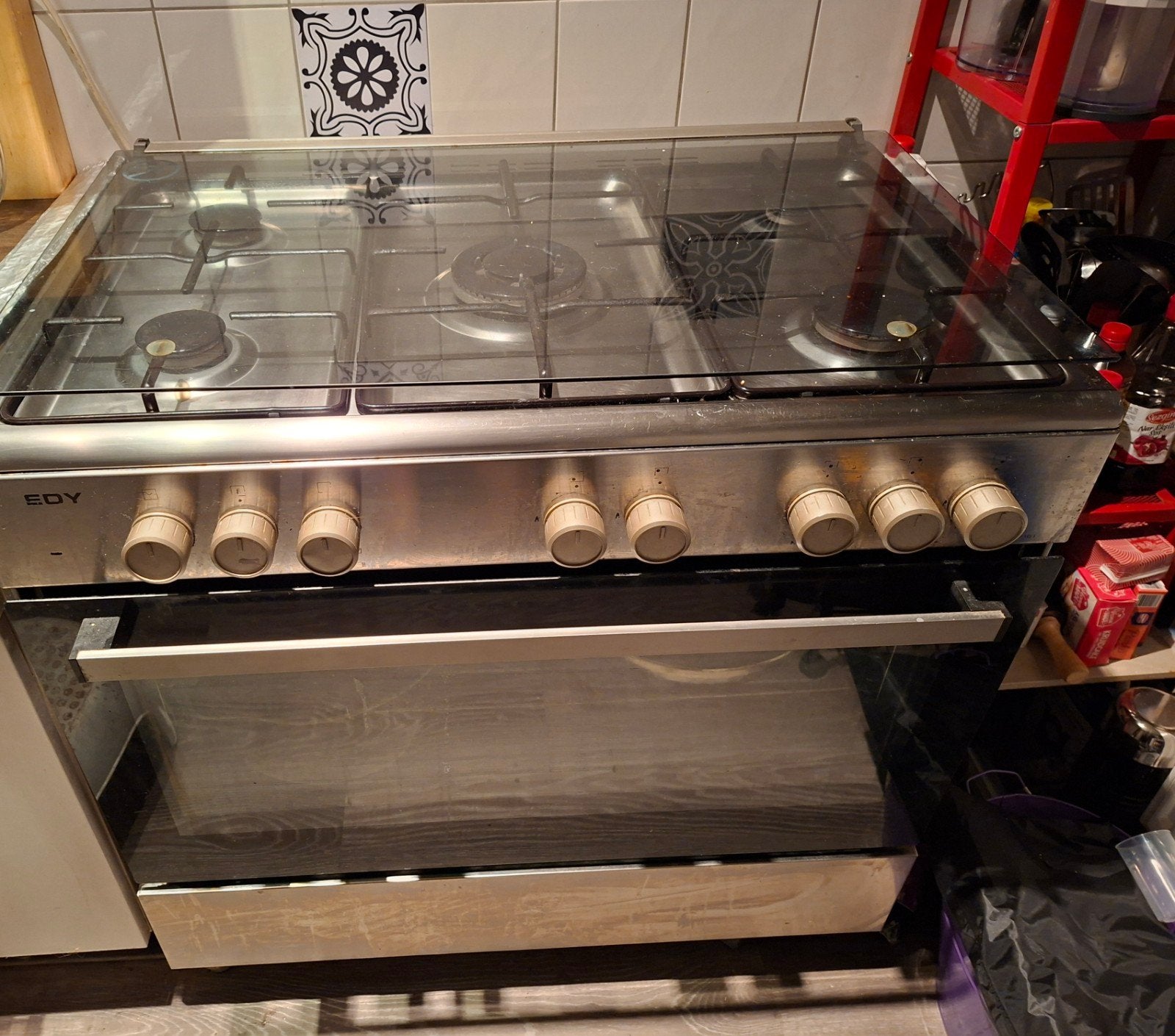Edy 5 pits  gasfornuis met oven 90cm, Ophalen, Gebruikt, 60 cm of meer, Gas