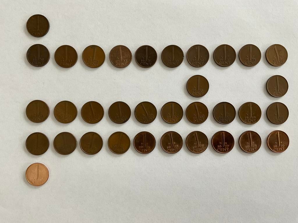 SET (34 STUKS) 1 CENT MUNTEN 1948 WILHELMINA - 1980 JULIANA, Postzegels en Munten, Munten | Nederland, Ophalen of Verzenden, 1 cent