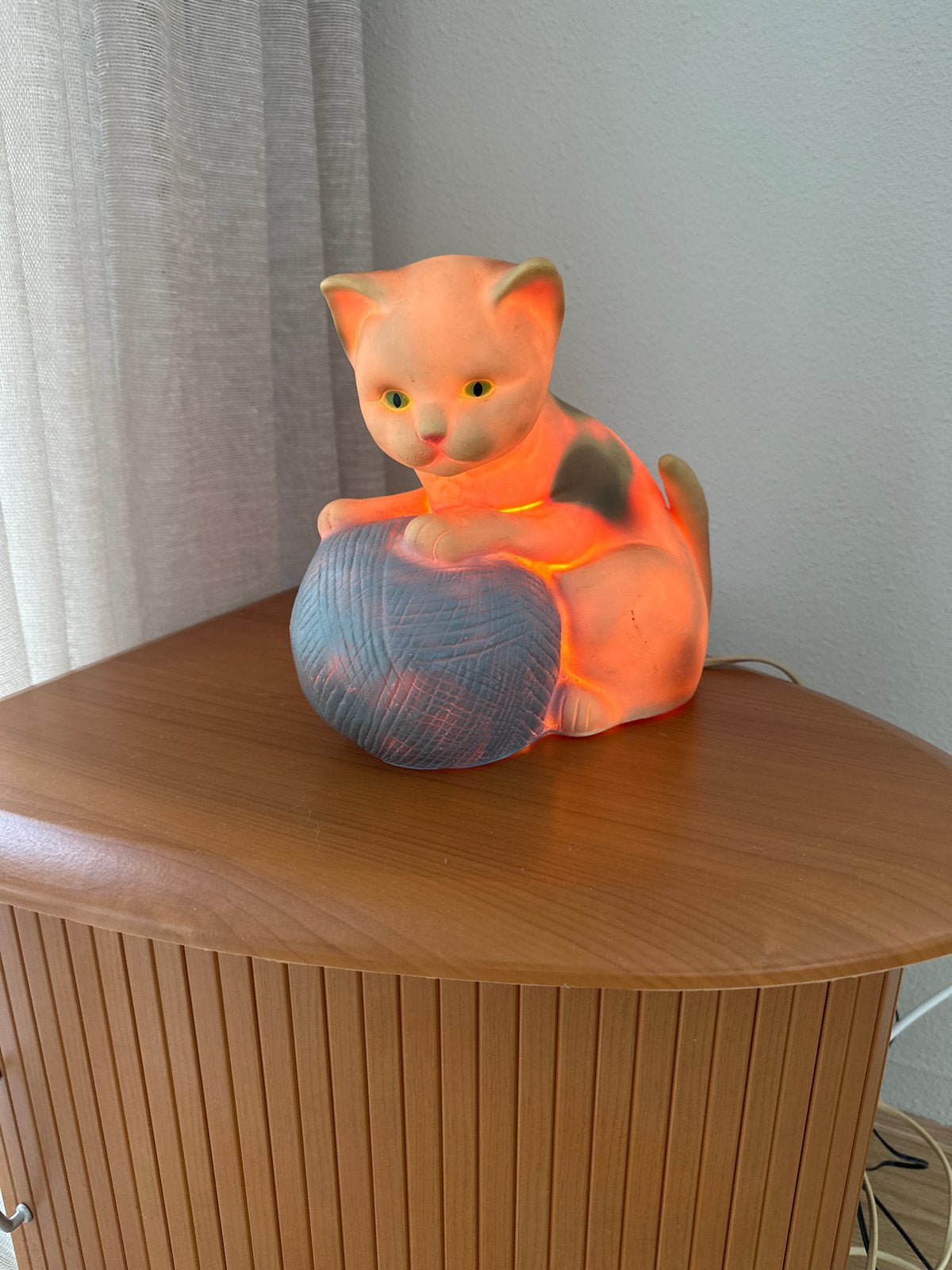 Vintage Kattenlampje met Wolbal - Sfeervolle Verlichting, Ophalen of Verzenden