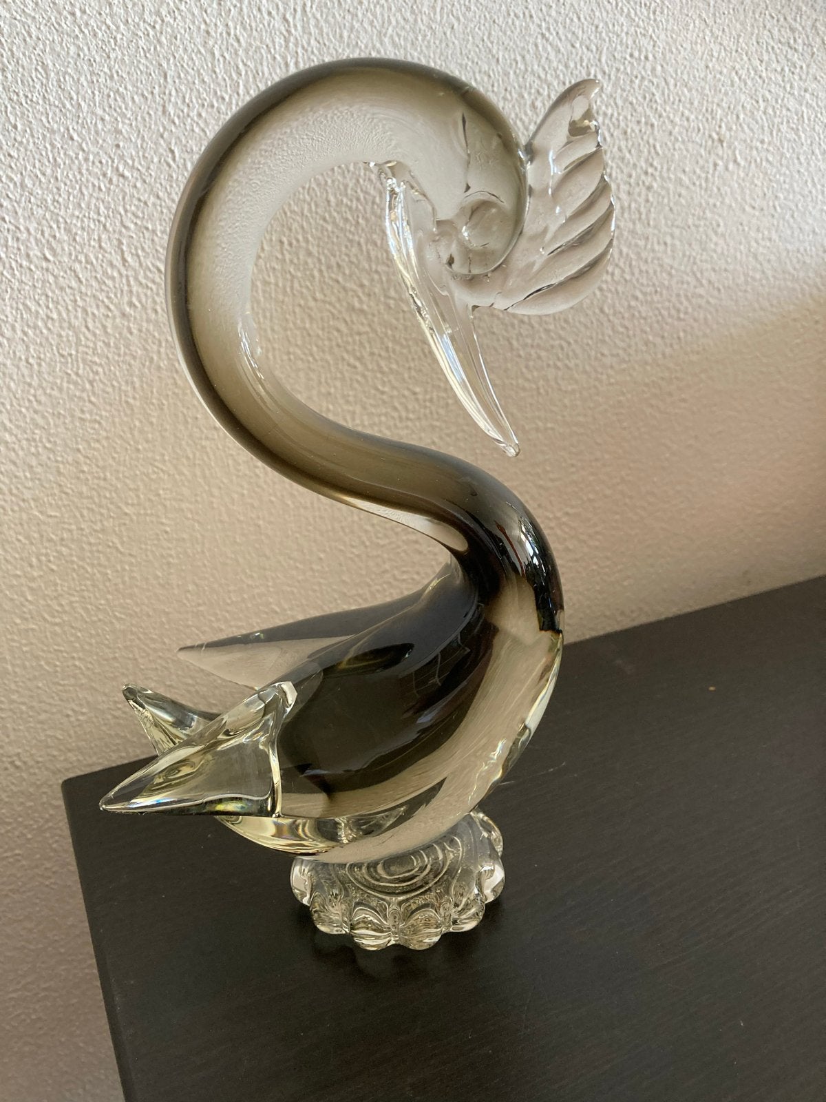 Murano Art Glas Zwaan Sculptuur - Rook & Helder Glas 20,5 cm, Ophalen of Verzenden