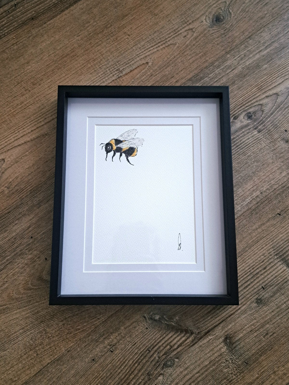Origineel aquarel schilderij kleine bij | In lijst 20x25 cm, Minder dan 50 cm, Oorspronkelijke maker, Nieuw, Ophalen of Verzenden