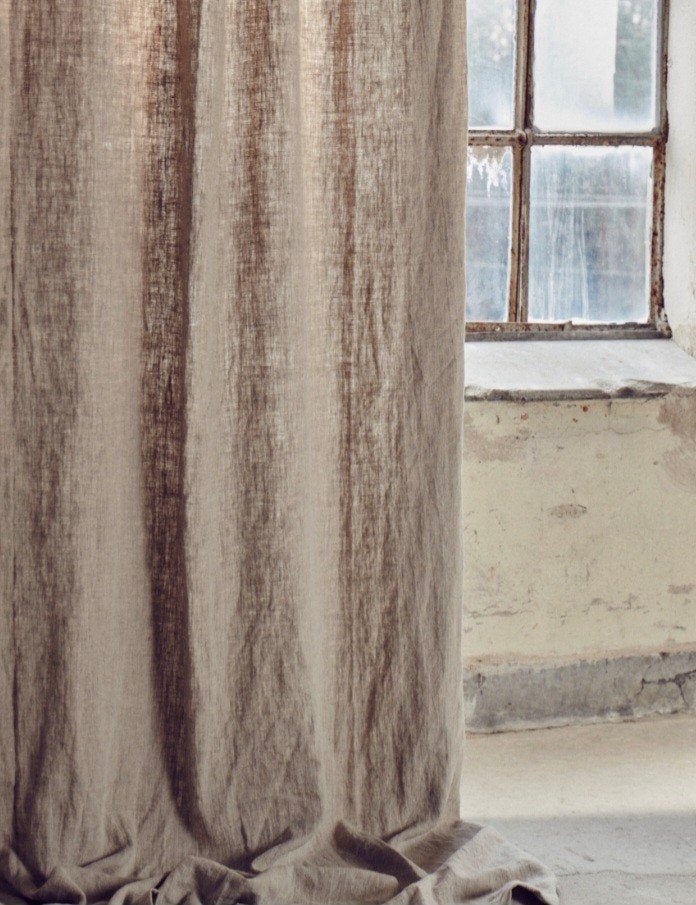 Lovely Linen Gordijnen Natuurlijk Beige 2x320cm, Ophalen of Verzenden, Beige, Gordijn, Met haken