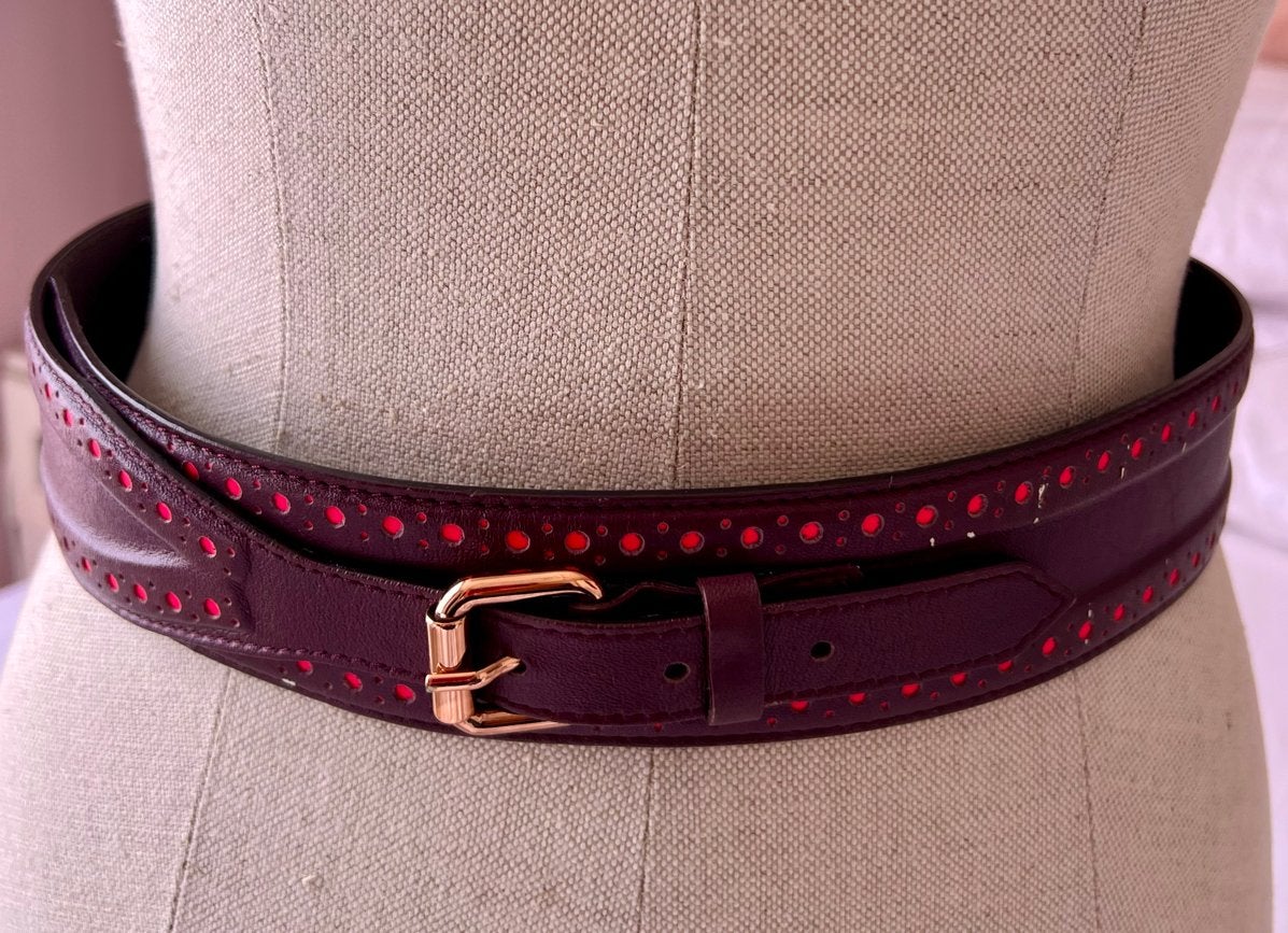 Leren riem bordeauxrood met roze stippen - & Other Stories, 5 cm of meer, Minder dan 80 cm, Echt leder, Tailleriem