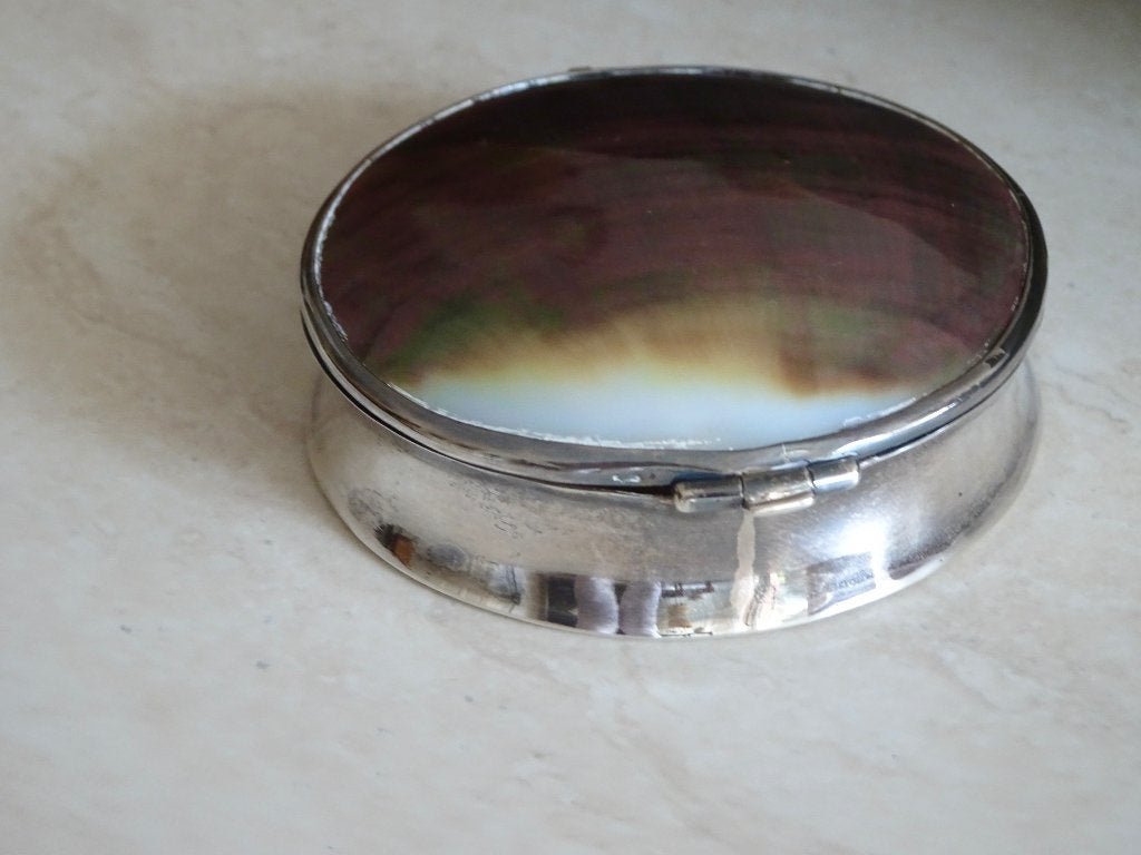 Poederdoos zilver / parelmoer, Ophalen of Verzenden