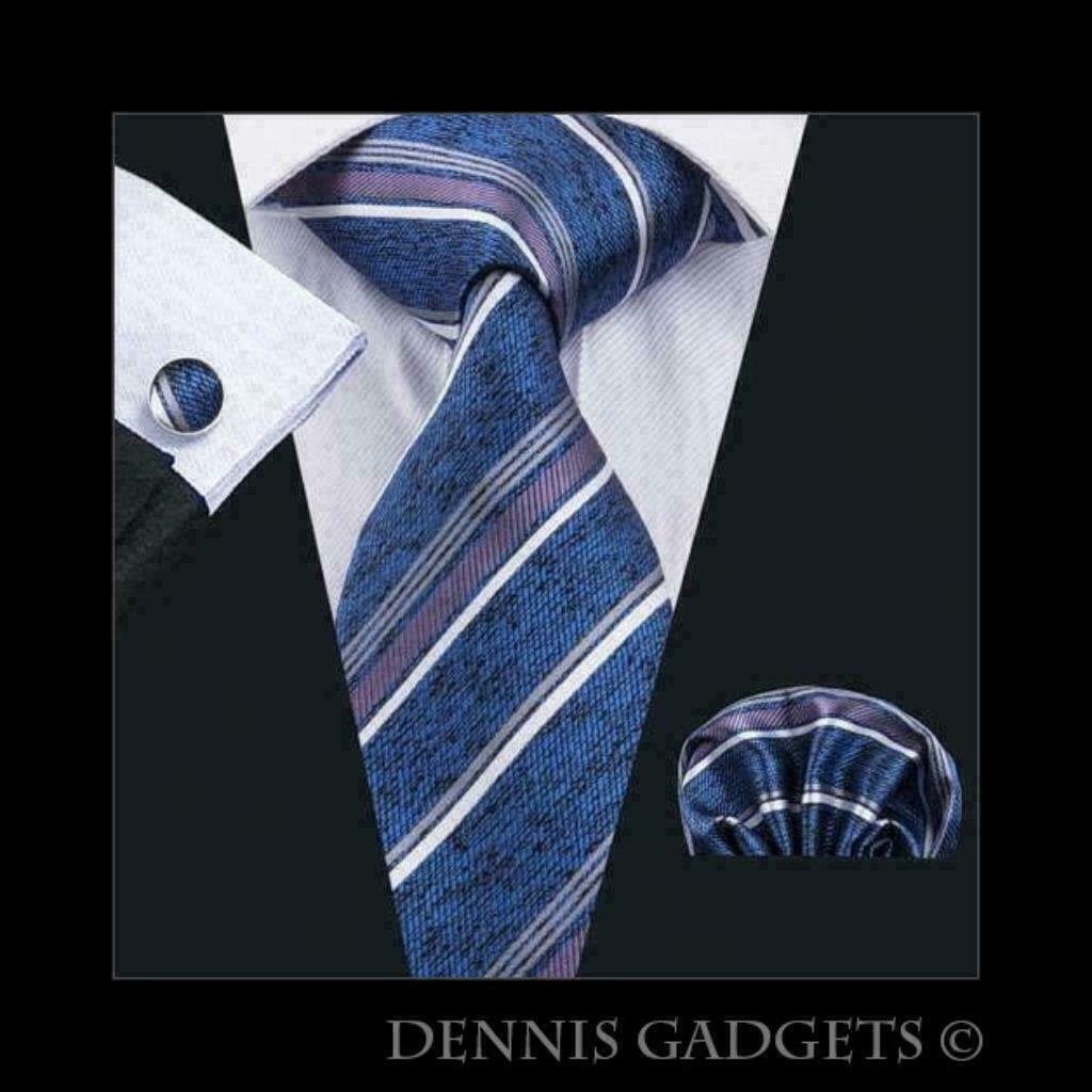 Dennis Gadgets: 100 ?0zijden stropdas ( 3 delig !! ) DG1703, Ophalen of Verzenden, Nieuw, Blauw, Met patroon