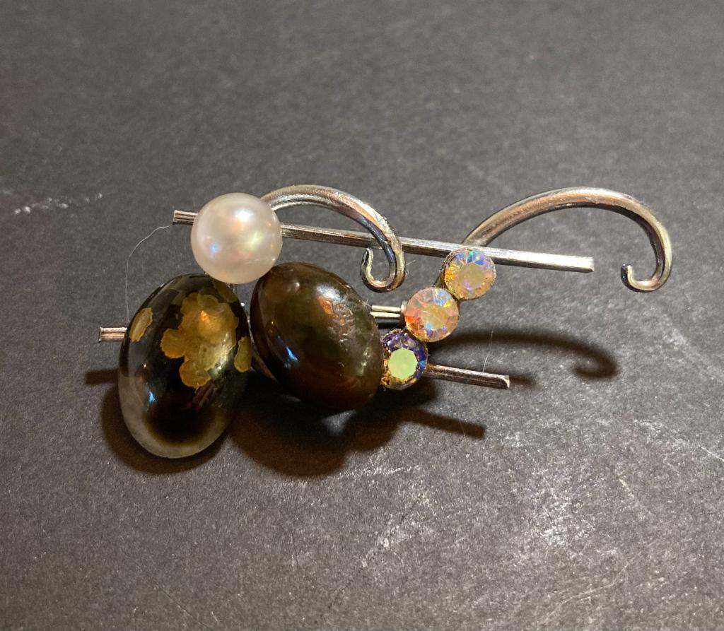 Vintage design jugendstil strass parel halfedelsteen broche, Overige materialen, 4 tot 7 cm, Ophalen of Verzenden, Zo goed als nieuw
