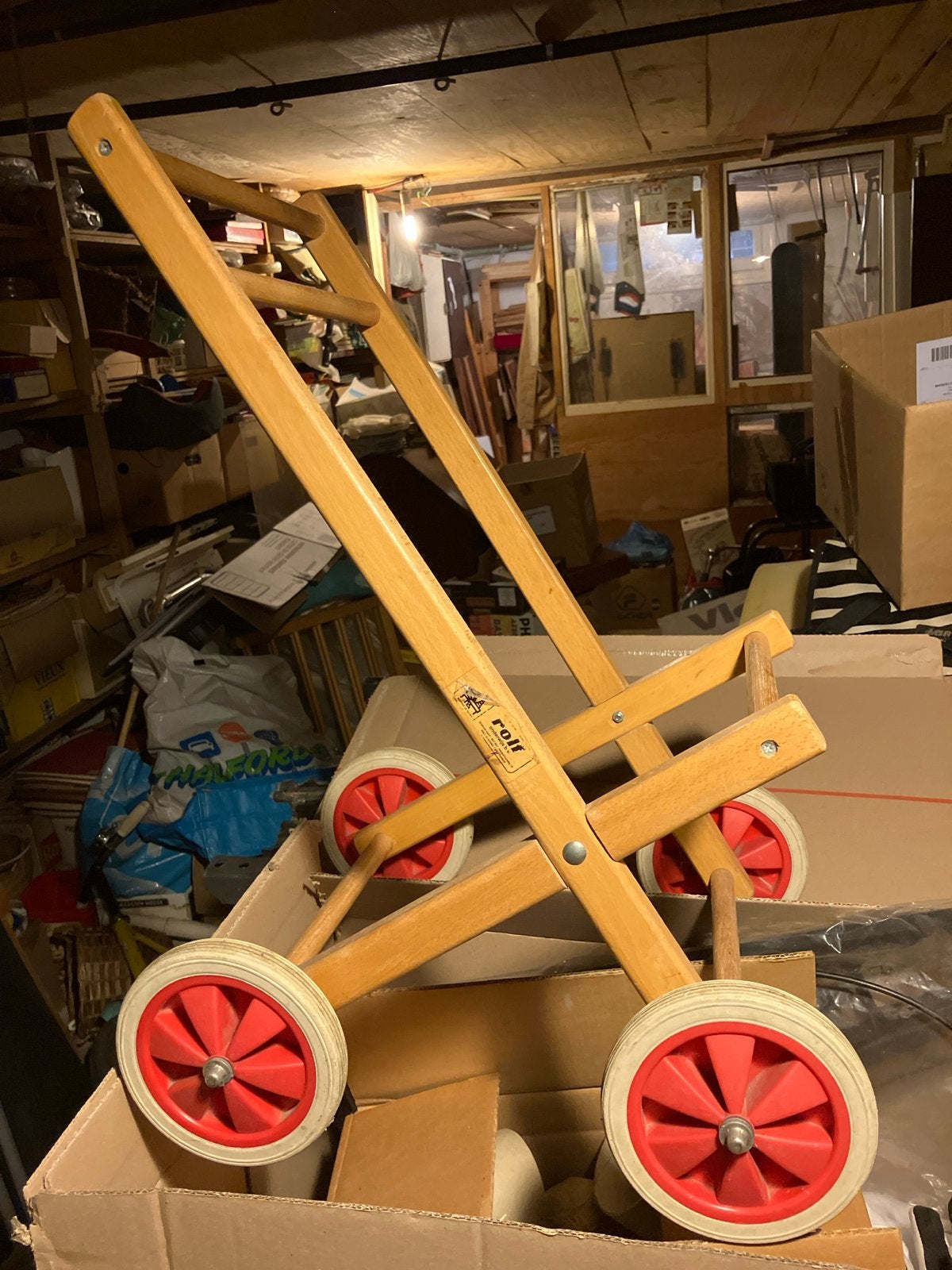 Vintage houten poppenwagen / loopwagen 'Rolf', Ophalen, Gebruikt, Jongen of Meisje