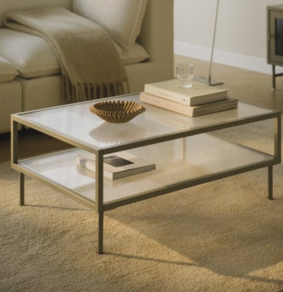 Sklum rectangulaire salontafel 90x60 cm van staal en glas, Ophalen, 50 tot 100 cm, Nieuw, 50 tot 100 cm