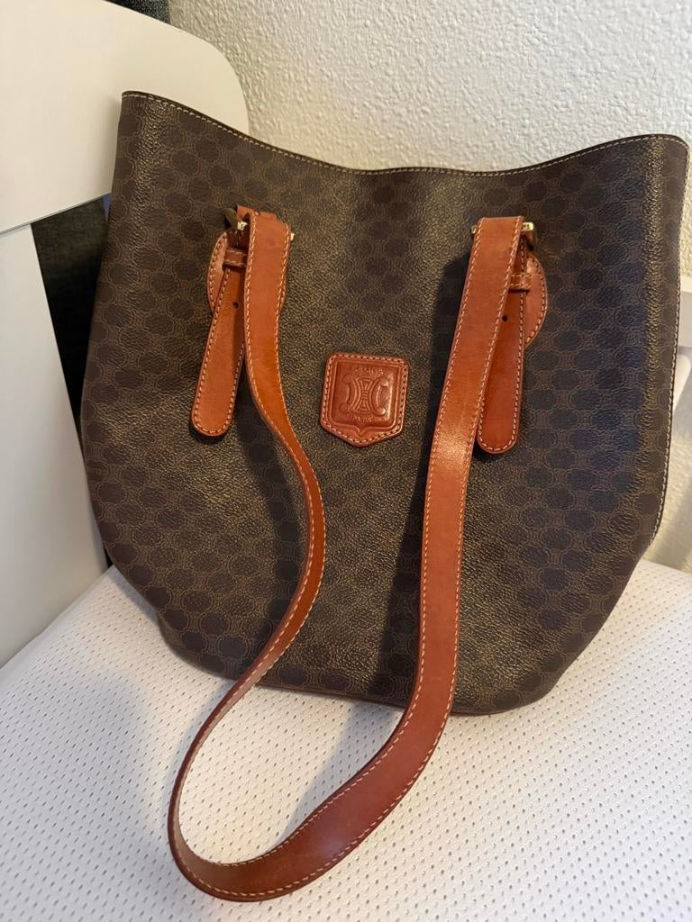 Celine Macadam Vintage Schoudertas Bruin, Ophalen of Verzenden, Gebruikt, Bruin, Schoudertasje