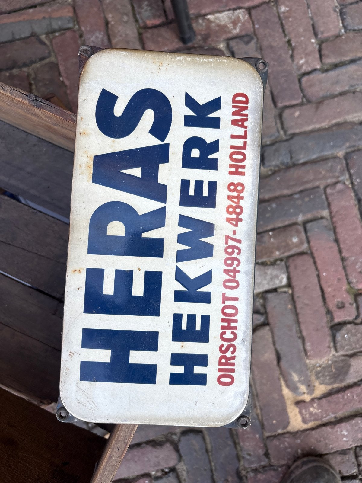 Vintage Heras Hekwerk Emaille Reclamebord, Ophalen