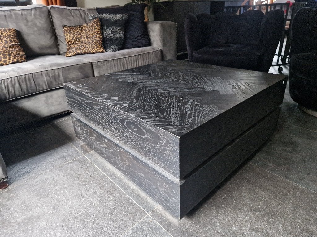Luxe Richmond Salontafel Blackbone Zwart Eiken Visgraat, Ophalen, Gebruikt, 50 tot 100 cm, Eikenhout