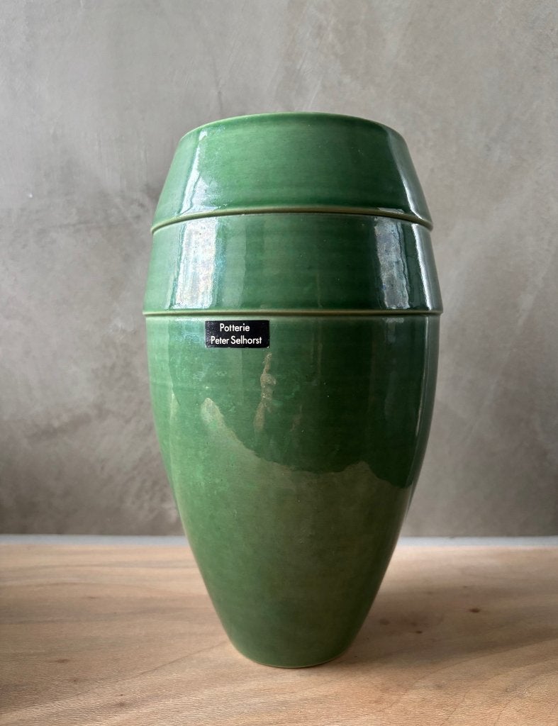 Vintage Groene Vaas Potterie Peter Selhorst 23 cm, Ophalen