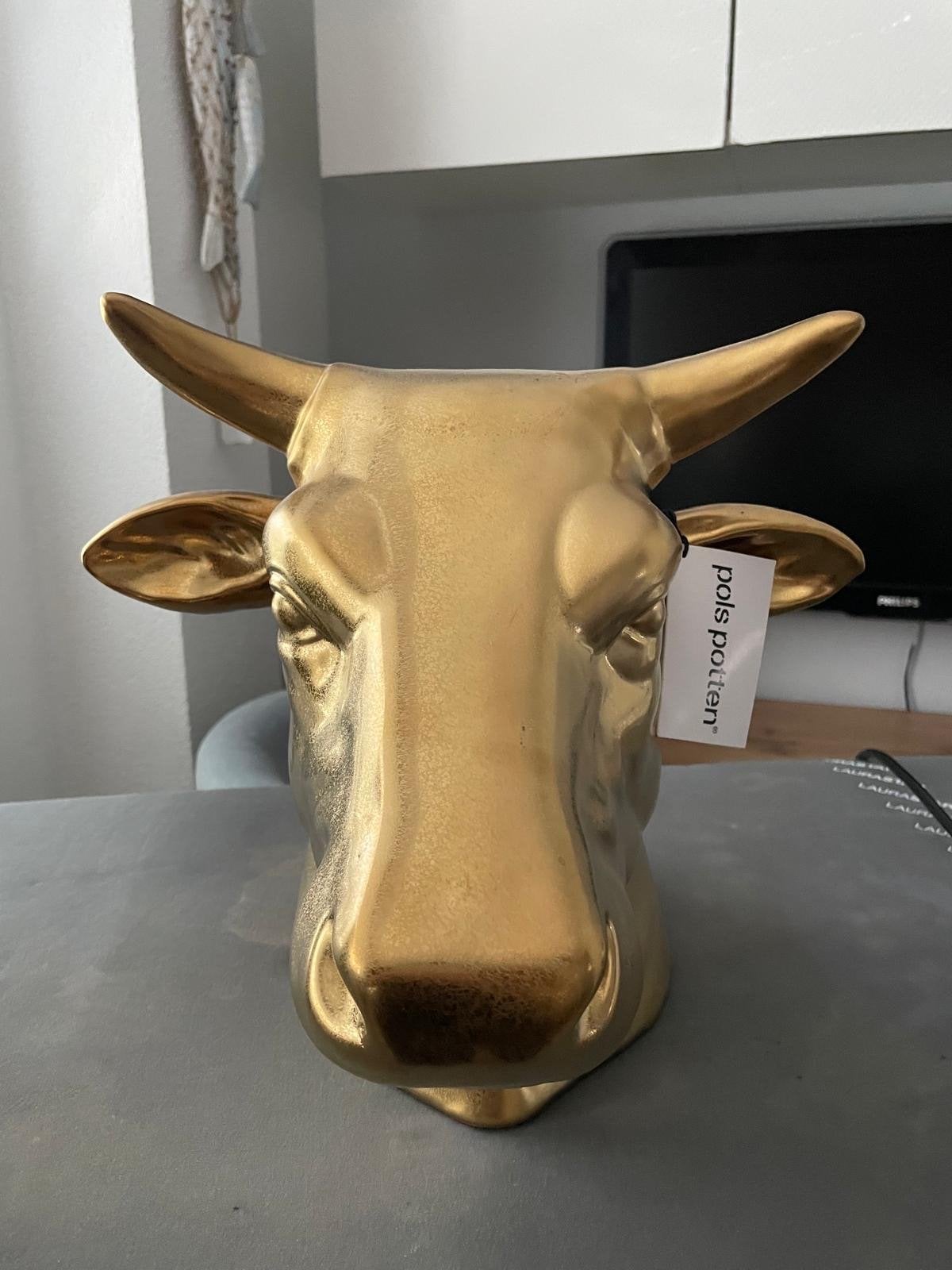 Gouden Stierenkop Decoratie Spaarpot - Pols Potten, Overige materialen, Verzenden, Zo goed als nieuw, Goud