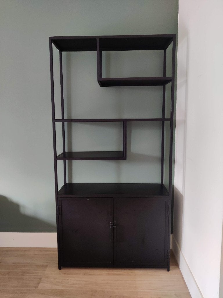 Boekenkast "Luke" met opbergruimte zwart metaal - De Bommel, Ophalen, 200 cm of meer, 50 tot 100 cm, Metaal
