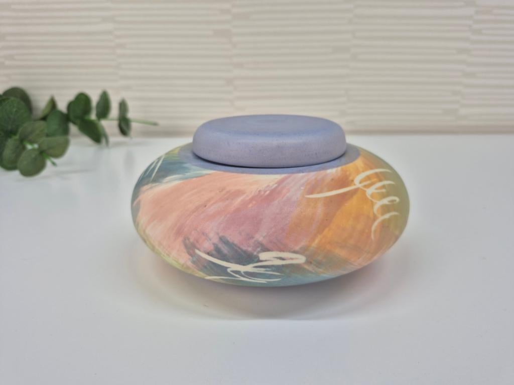 Potje met deksel in pasteltinten. Vintage bakje kleurrijk., Huis en Inrichting, Ophalen of Verzenden, ., ., .