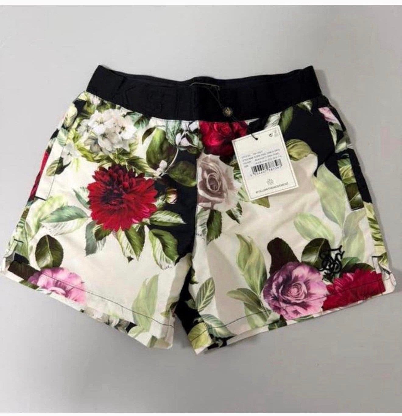 Black Floral Swim Short zwemshort zwembroek heren bloemen, P, Meerkleurig, P, P