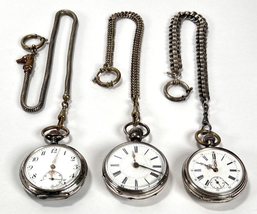 856. Zilveren en verzilverde zakhorloges, ca. 1900, Antiek en Kunst, Ophalen of Verzenden