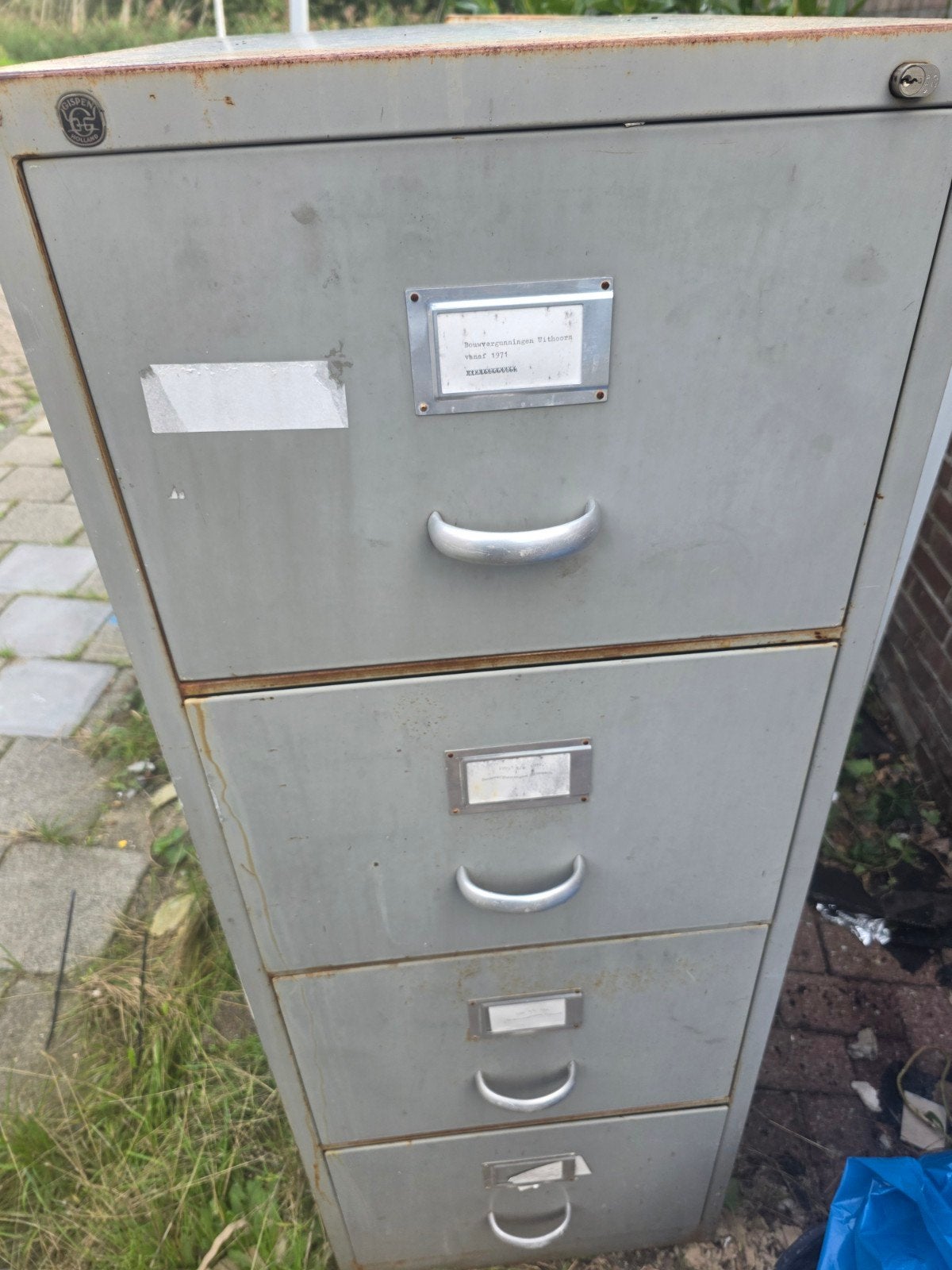 Metalen archiefkast met 4 laden - Gebruikt, Huis en Inrichting, Ophalen, Gebruikt, 100 tot 150 cm, Meerdere deuren