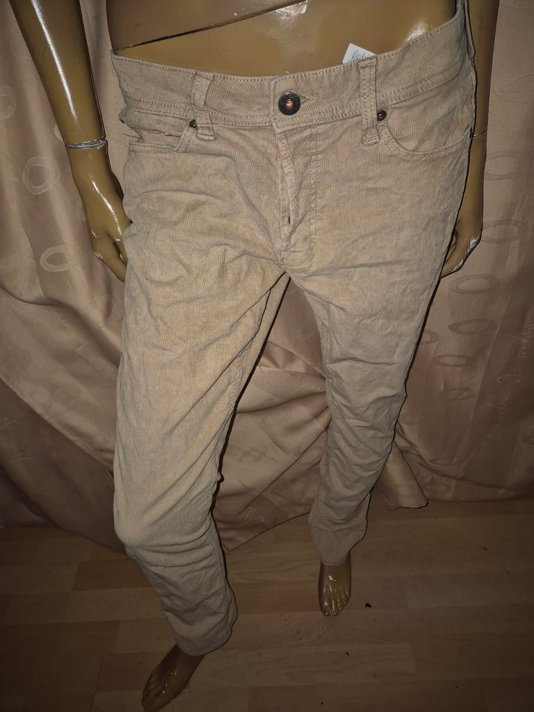 Jack & Jones ribbroek beige slim glenn 33/34, Kleding | Heren, Broeken en Pantalons, Maat 48/50 (M), Beige, Ophalen of Verzenden
