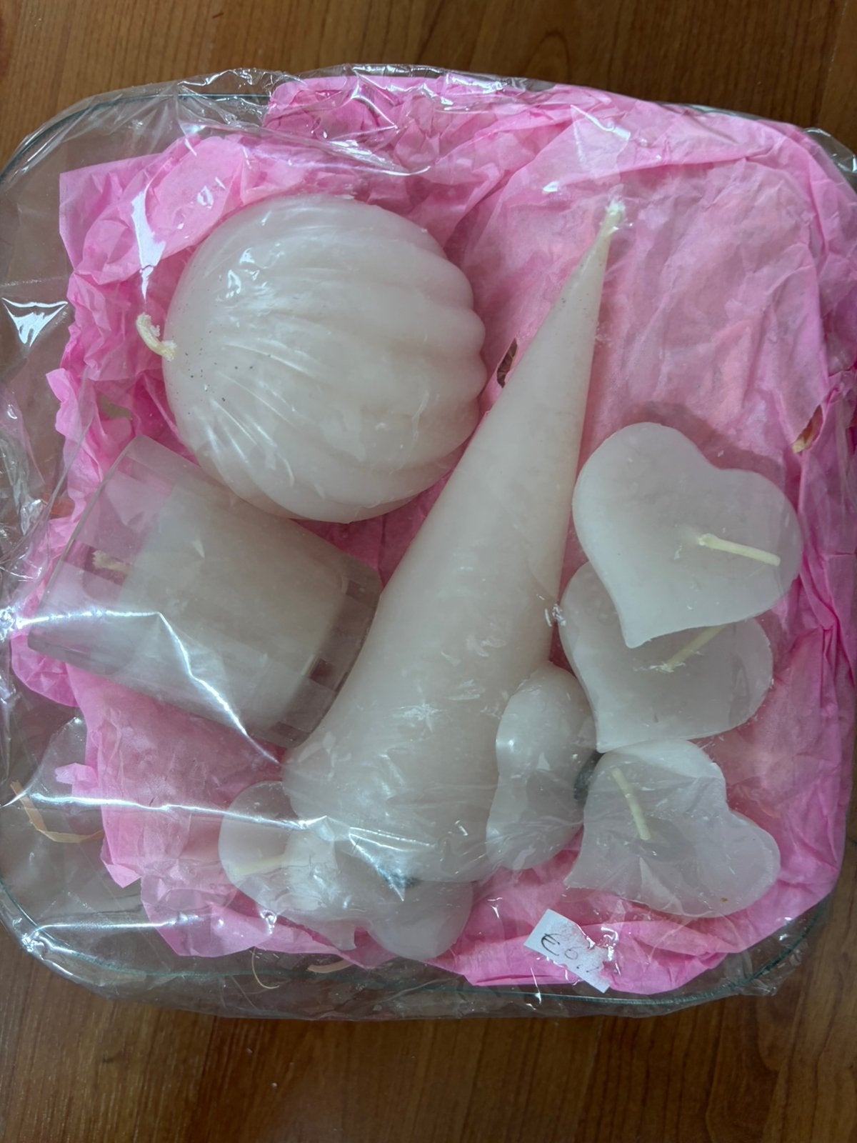 Cadeauset roze handgegoten kaarsen in glazen schaal. Nieuw!, Huis en Inrichting, Ophalen of Verzenden, Nieuw, Overige materialen