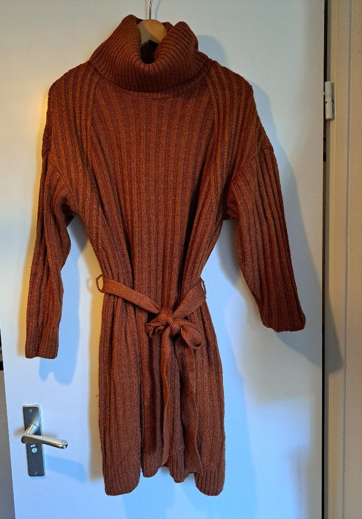 Warme Gebreide Jurk - maat L, Bruin, Verzenden, Yessica, Maat 42/44 (L)
