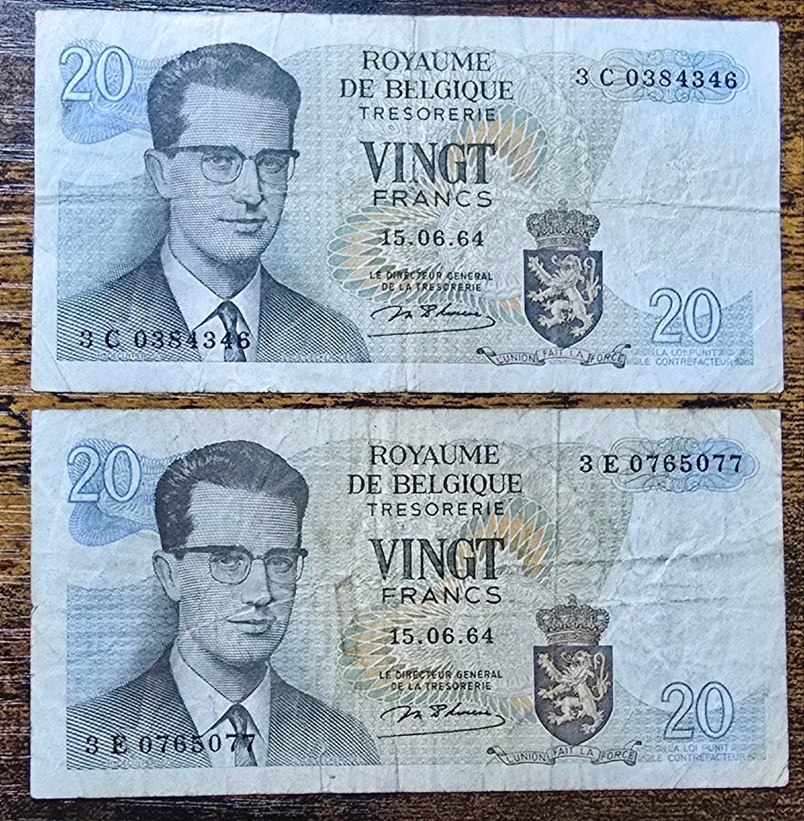 2x Belgische 20 Frank biljetten uit 1964, Postzegels en Munten, Ophalen of Verzenden, Setje