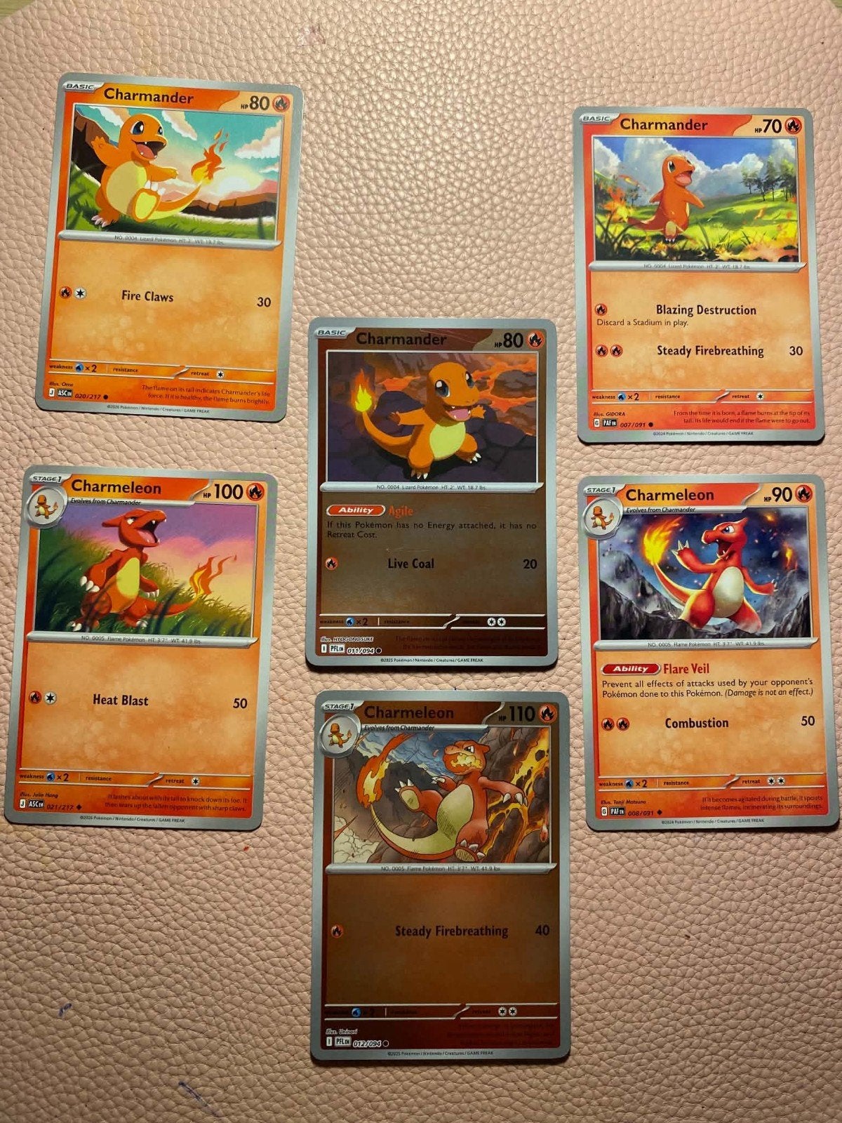 Pokémon kaarten: Charmander en Charmeleon (6 stuks), Ophalen of Verzenden, Zo goed als nieuw, Meerdere kaarten, Foil