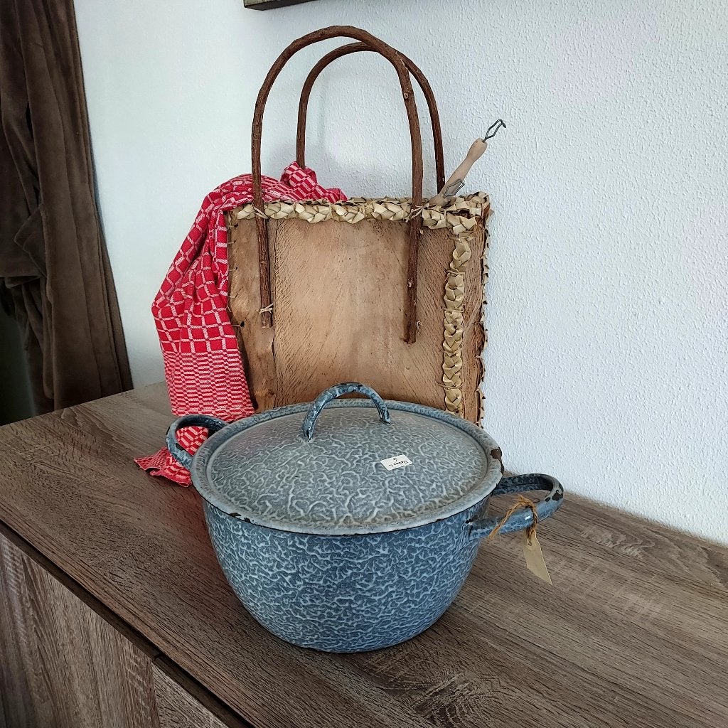 Emaille grijs gewolkte pan, Ophalen of Verzenden
