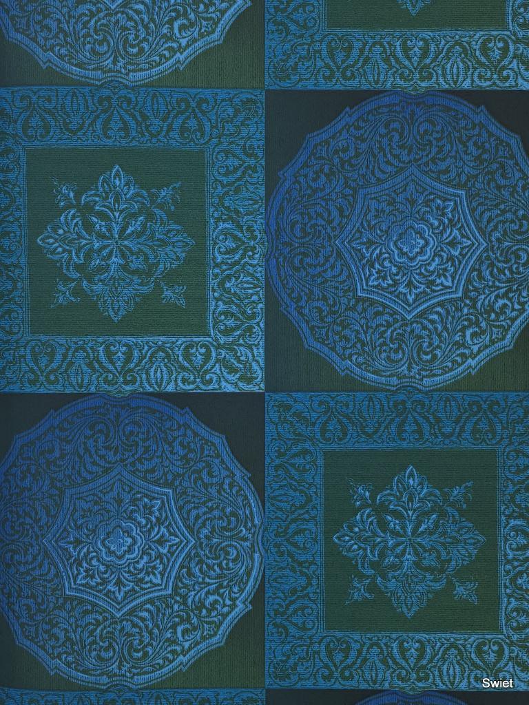 5427 donker turquoise 70s behang met grafische blokken swiet, Verzenden, Minder dan 10 m², Groen