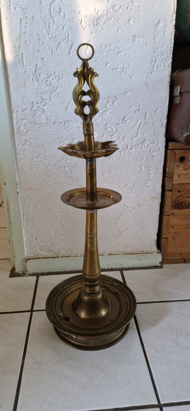 Antieke koperen olielamp - Decoratieve standaard, Ophalen of Verzenden, Koper of Brons