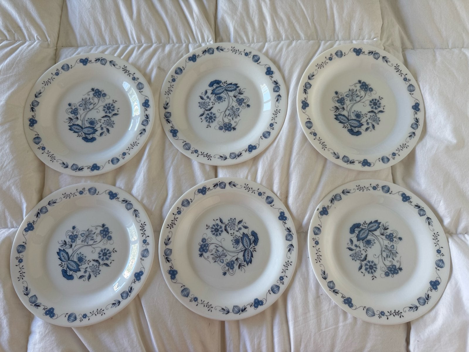 6x vintage Arcopal France bordjes 19 cm, blauw wit bloem, Overige materialen, Overige merken, Vintage, Ophalen of Verzenden