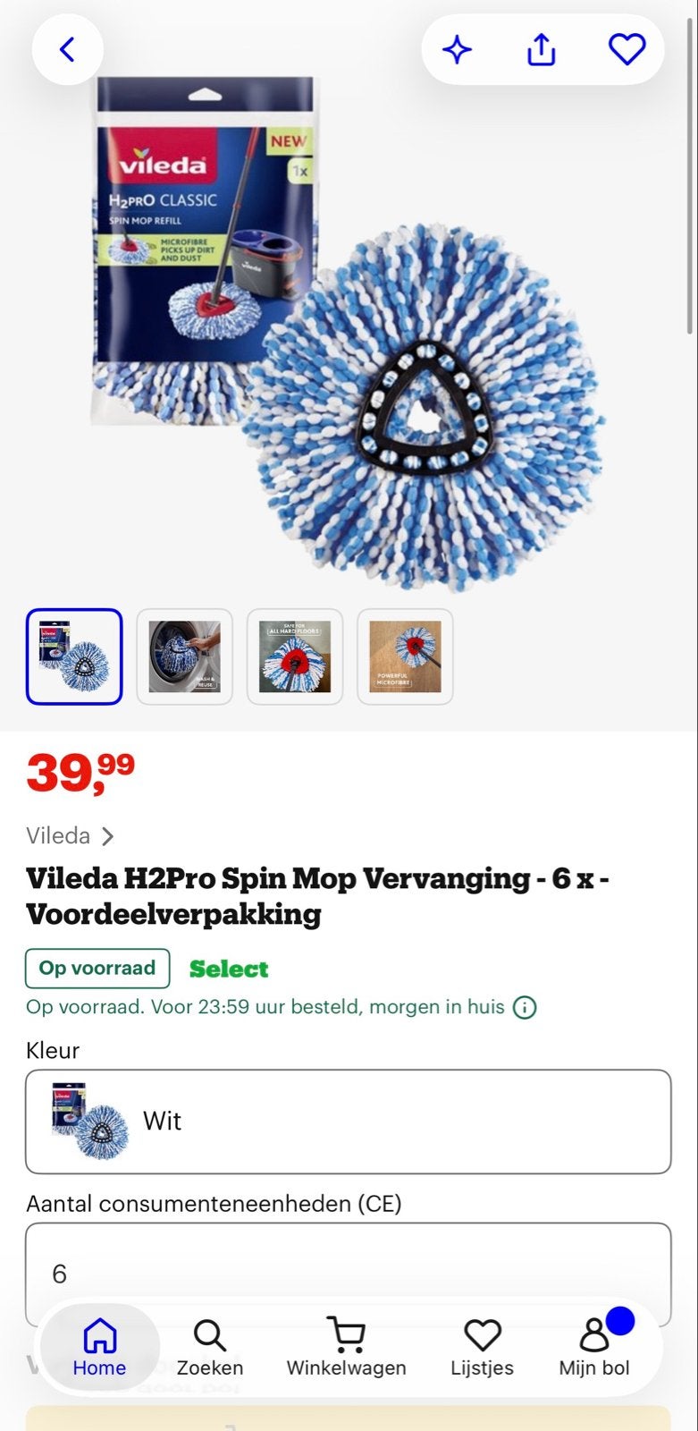 6 x Vileda H2Pro Spin Mop Navulling - Nieuw, Ophalen of Verzenden, Mop of Dweil