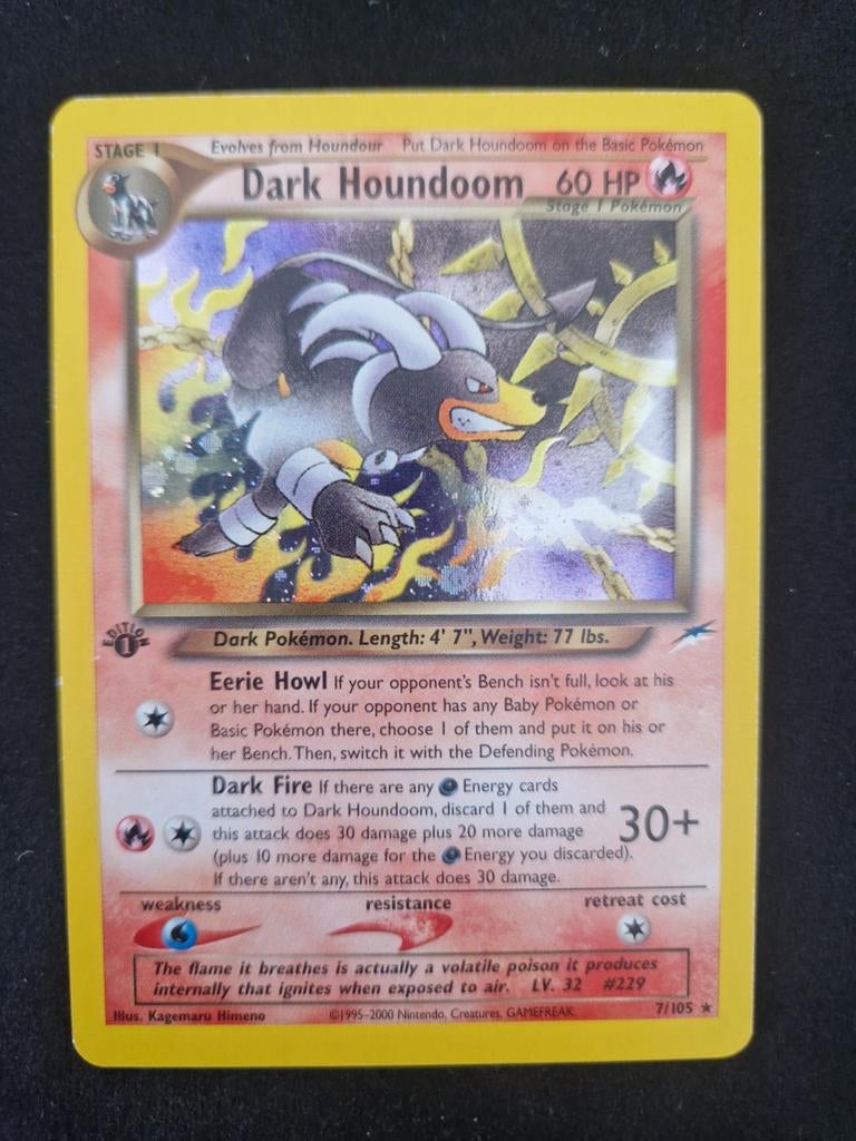 Dark Houndoom 1st edition Holo. Neo Destiny tcg Pokémon, Ophalen of Verzenden, Zo goed als nieuw, Losse kaart, Foil