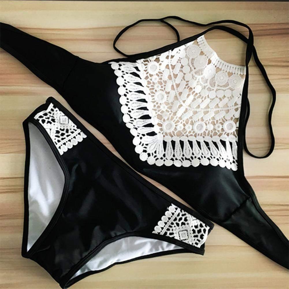Zwarte kanten push-up bikini (sexy bandage maat S M L XL), Kleding | Dames, Verzenden, Nieuw, Zwart, Bikini