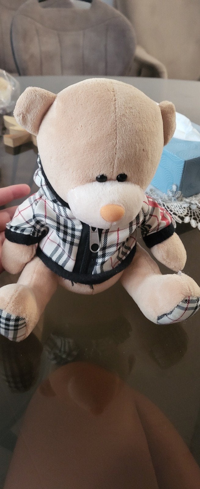 Schattige burberry knuffelbeer met geruit jasje, Overige merken, Overige karakters, Beer, Ophalen of Verzenden