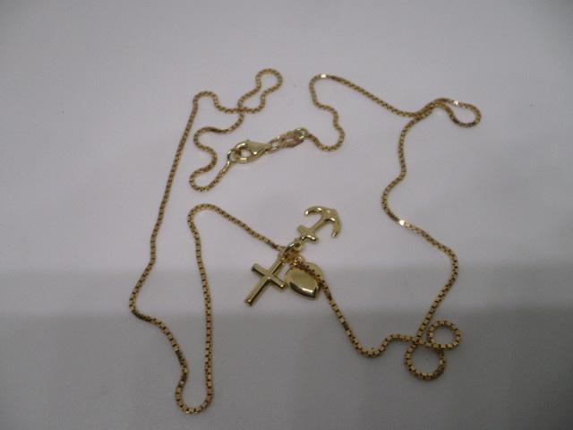 14 karaat gouden ketting met hanger hoop/geloof/liefde, Met hanger, Ophalen of Verzenden, Zo goed als nieuw, Goud