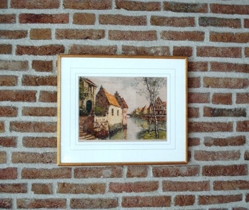 Brugge , stads gezicht ., Antiek en Kunst, Gesigneerd, Ets, Stadsgezicht, Ophalen of Verzenden